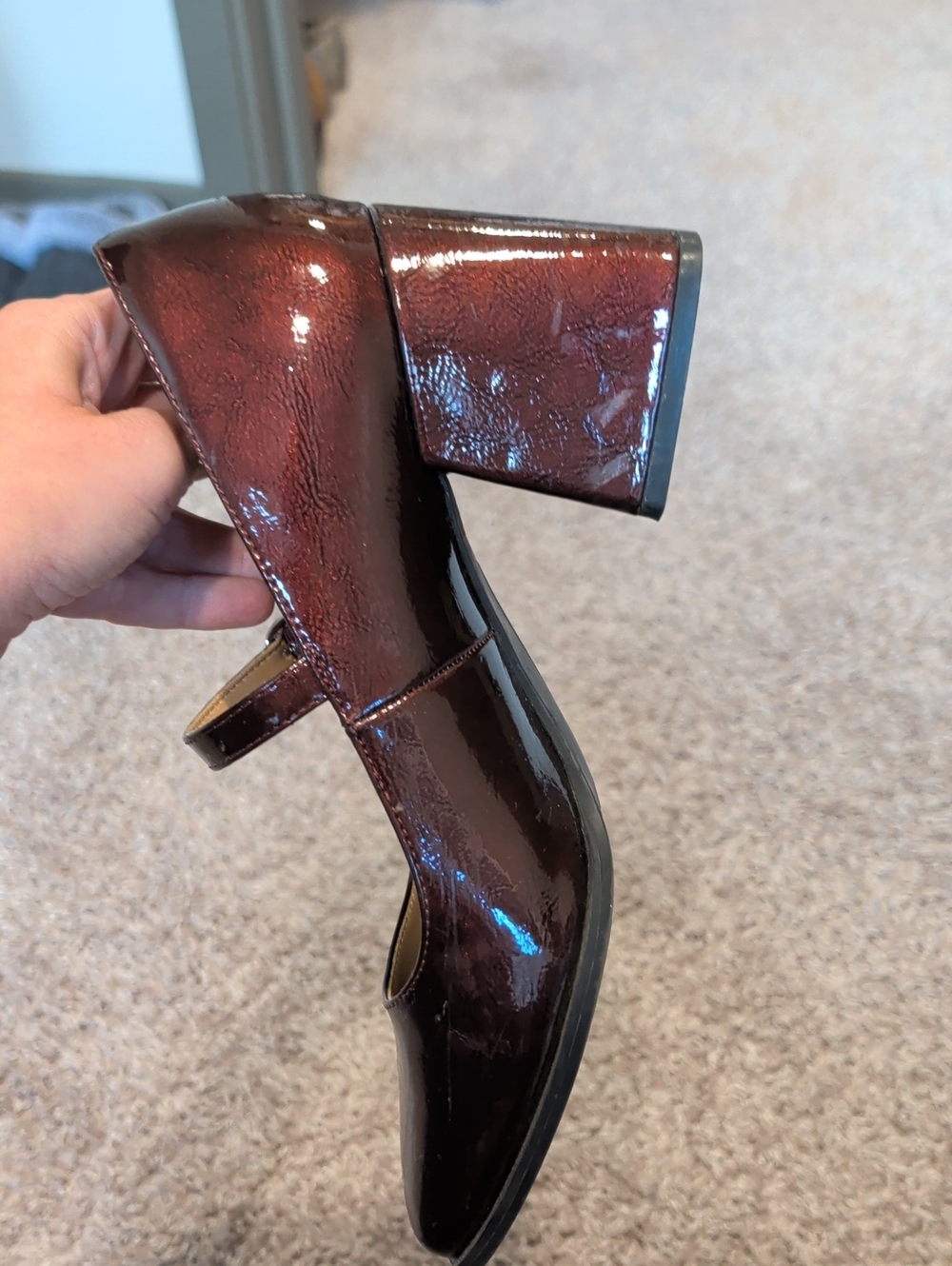 Rachel Zoe Metallic Burgundy Mary Jane Block Heel Pumps 8.5 - Picture 4 of 9